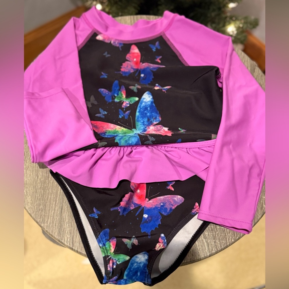 Girl 2 Piece Butterfly Swimsuit, Sz 7T